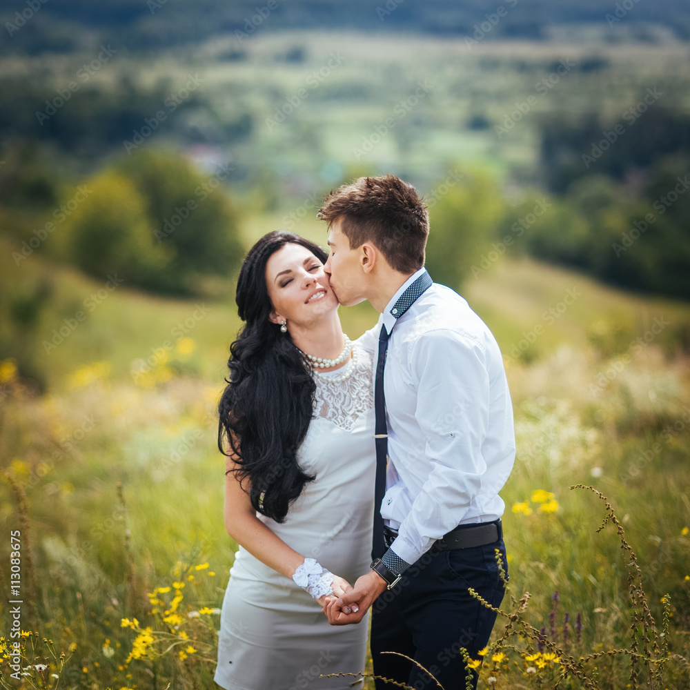 Beautiful summer Wedding walk on nature Beautiful summer Wedding walk on nature
