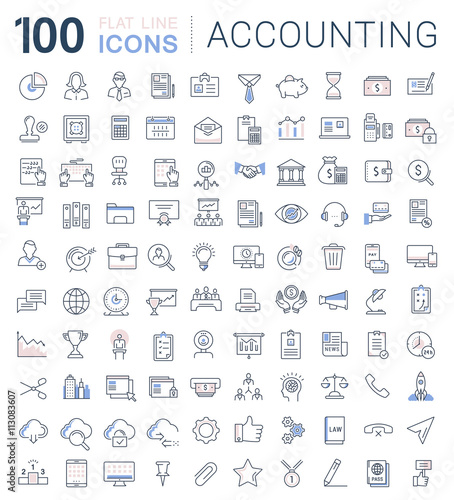 Set Vector Flat Line Icons Accounting and Finance
