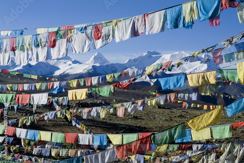 Prayer flags, Himalayas, Tibet, China photo