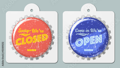 open and closed sign as soda caps 
