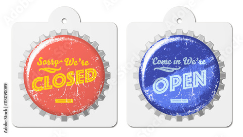 open and closed sign as soda caps 