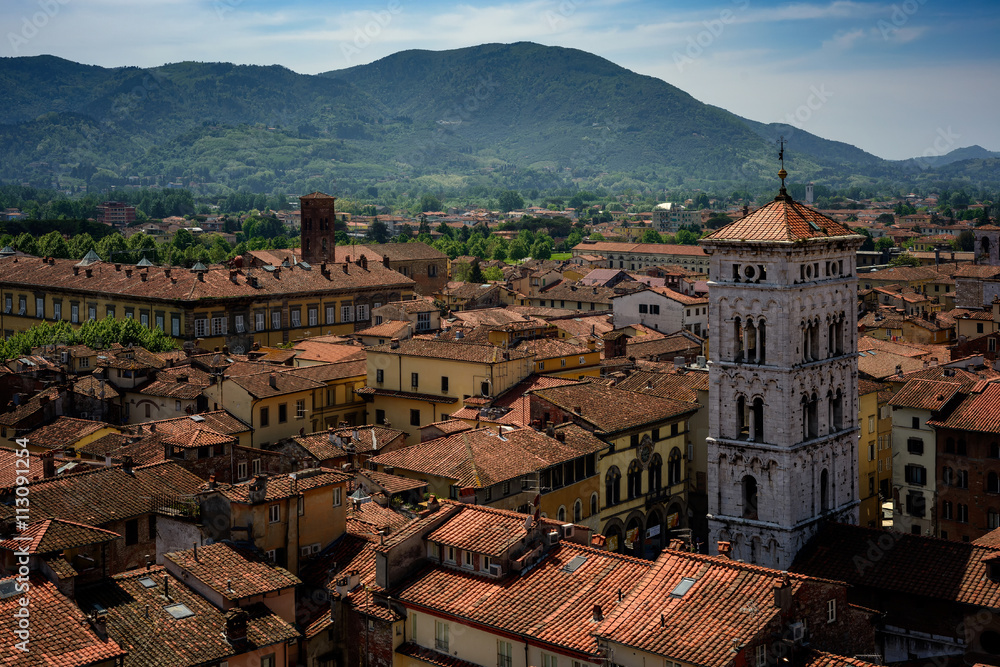 View of Lucca and San Michele church, Tuscany, Italy.