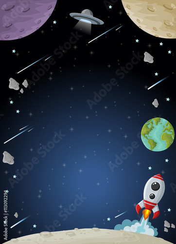 Space galaxy with moon, earth, planets and stars. Solar System.
