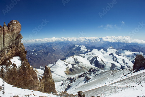 Vew from Aconcagua 6962m, highest peak in South America, Aconcagua Provincial Park, Andes mountains, Argentina photo