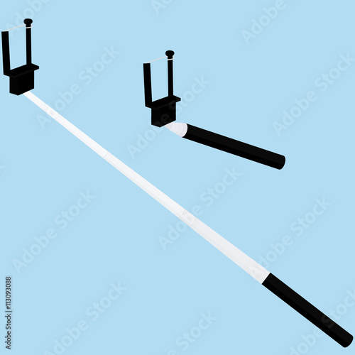 Monopod icon sign vector illustration, selfie-stick isolated on blue