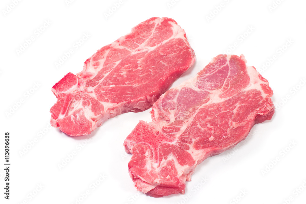 Pork neck chop meat isolated on white Pork neck chop meat isolated on white