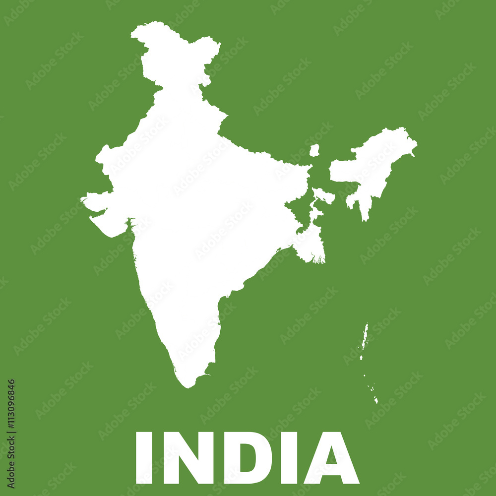 India Map on Green Background. Flat vector India Map on Green Background. Flat vector
