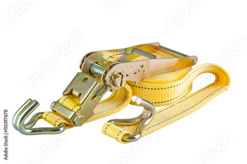 Yellow Ratchet truck cargo tie downs