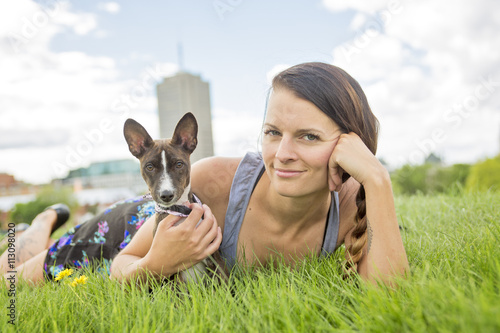 girl with a dog in the park
