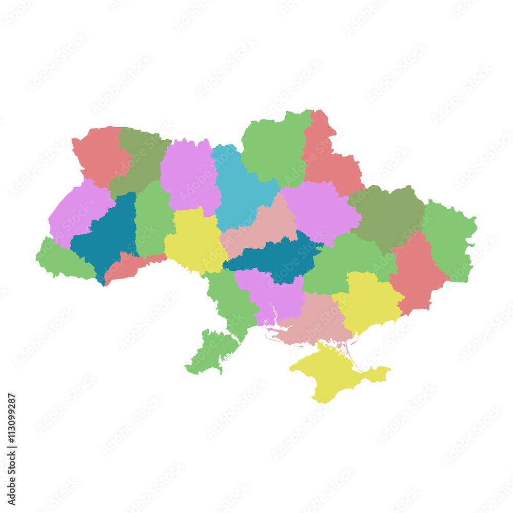 Ukraine with regions on white background. Flat vector