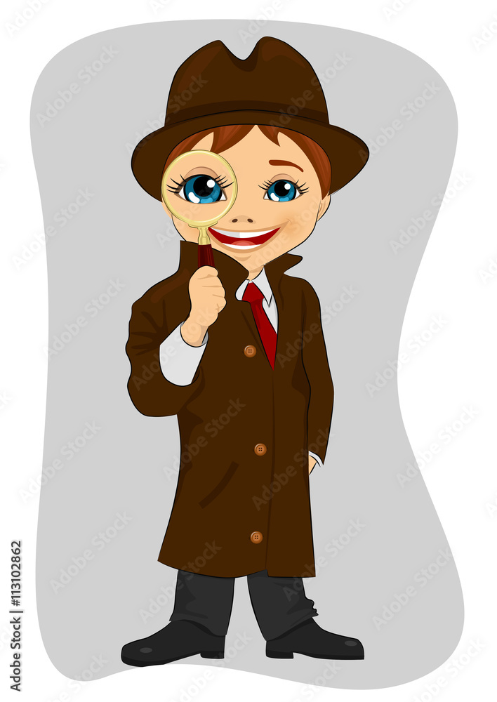 Detective boy looking through magnifying glass Detective boy looking through magnifying glass