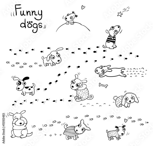 Funny cartoon dogs in the snow.
