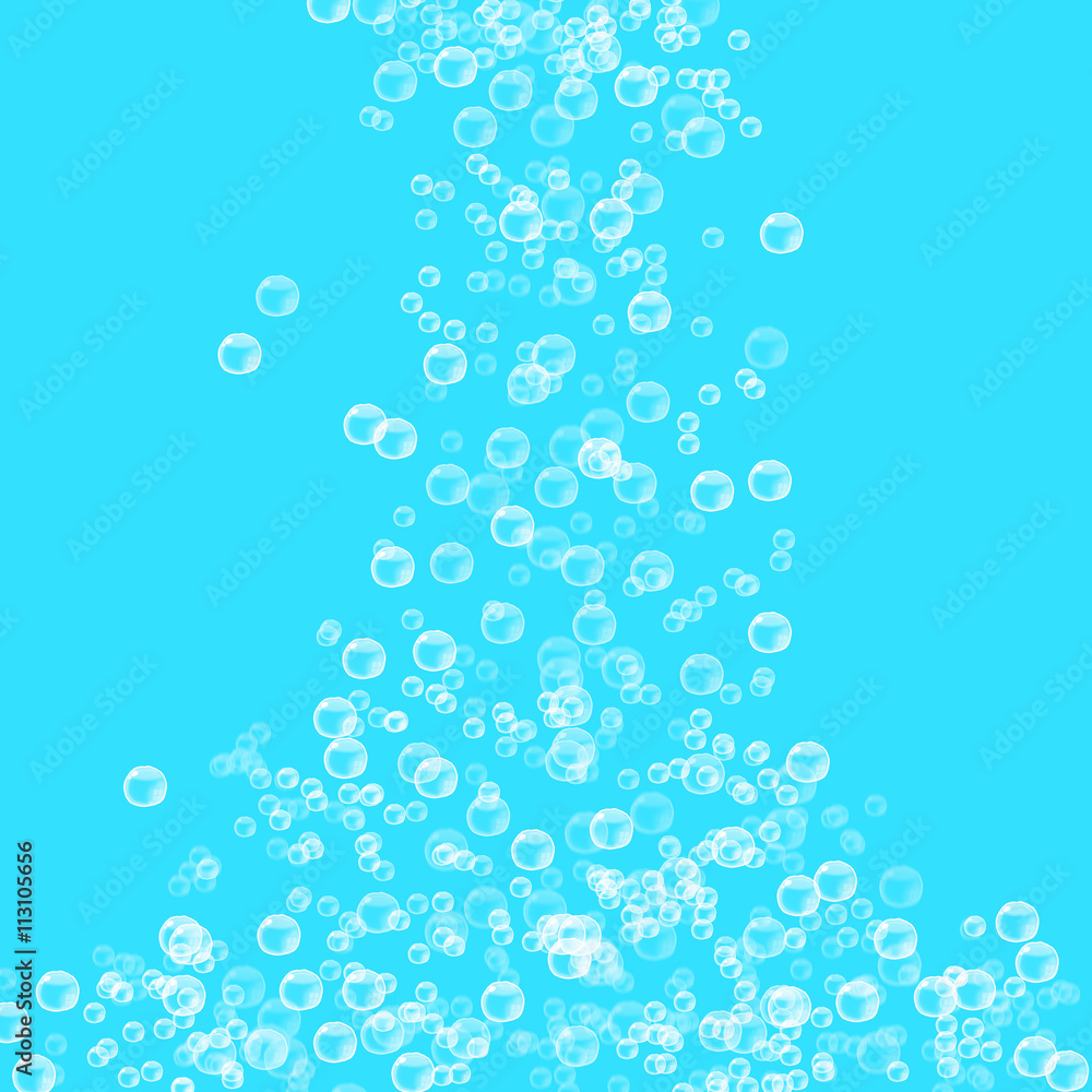 abstract white rising water bubbles isolated on turquoise