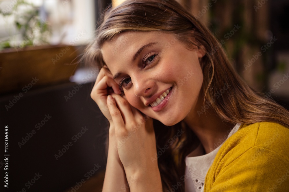 Smiling casual woman alone Smiling casual woman alone