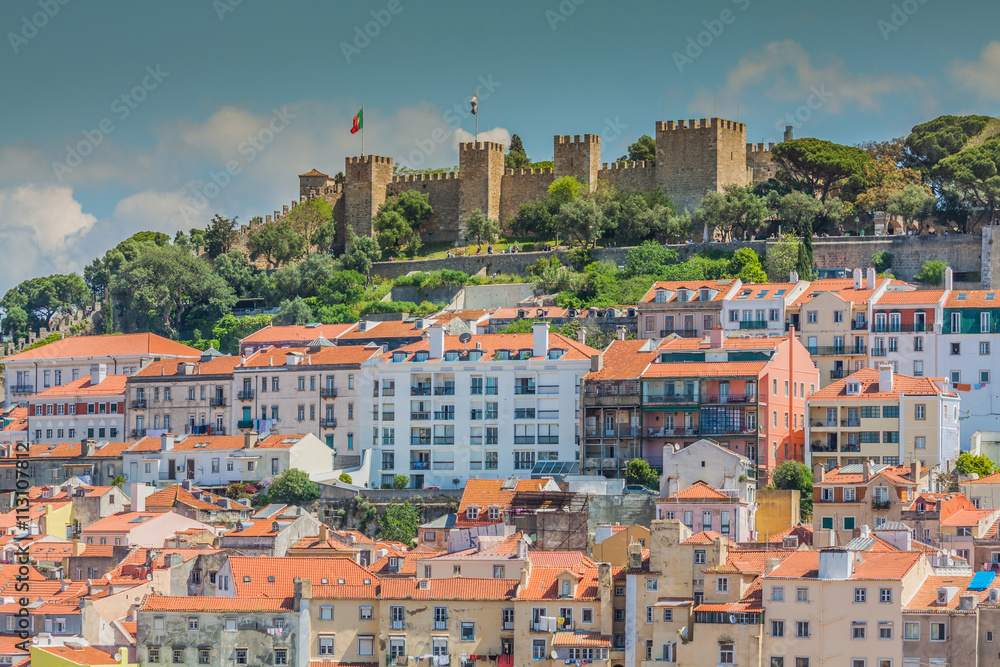 Lisbon, Portugal skyline at Sao Jorge Castle in the afternoon.