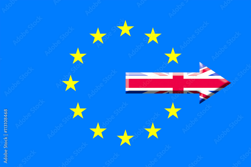 United Kingdom arrow pointing away frrom the European flag United Kingdom arrow pointing away frrom the European flag