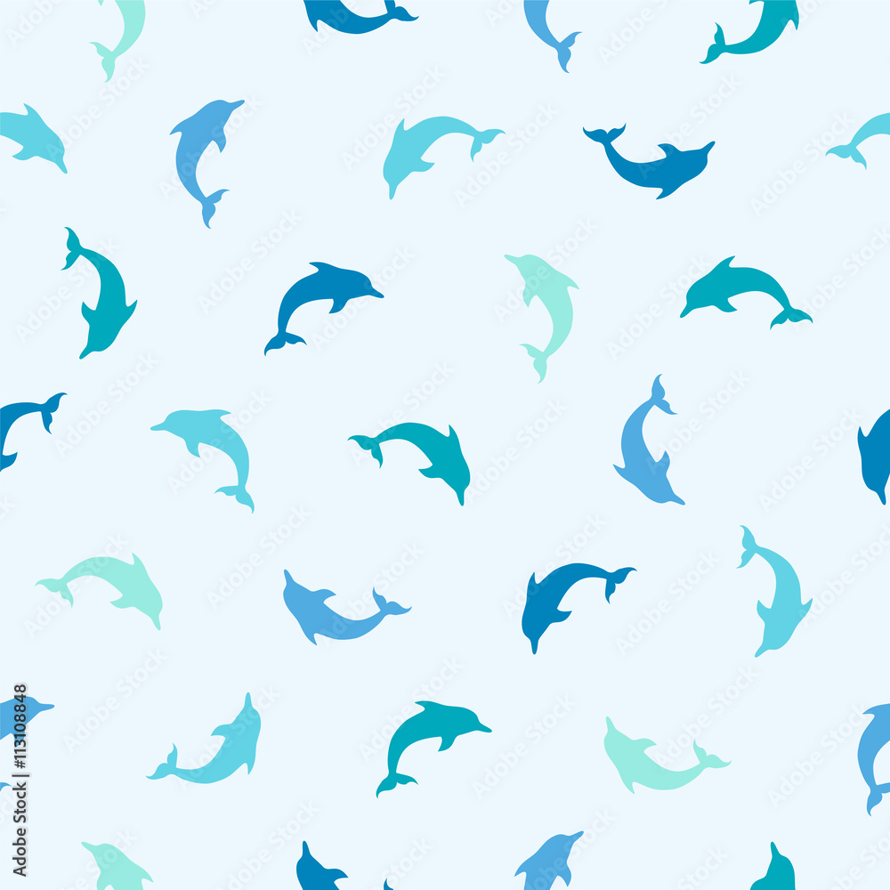 Seamless pattern - flat blue dolphins Seamless pattern - flat blue dolphins