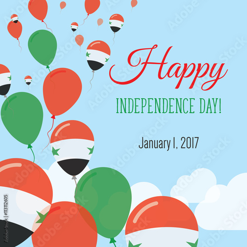Independence Day Flat Greeting Card. Syrian Arab Republic Independence Day. Syrian Flag Balloons Patriotic Poster. Happy National Day Vector Illustration.