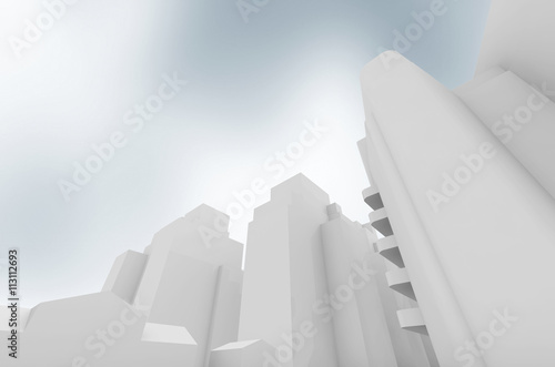 Abstract contemporary cityscape over blue sky