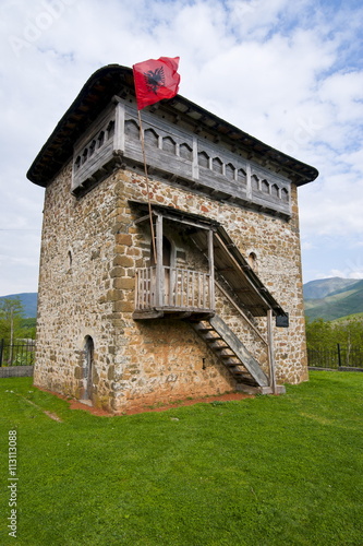 Fortified tower near Bayram Curri, Albania photo