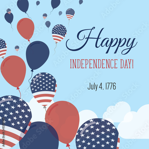 Independence Day Flat Greeting Card. United States Independence Day. American Flag Balloons Patriotic Poster. Happy National Day Vector Illustration.
