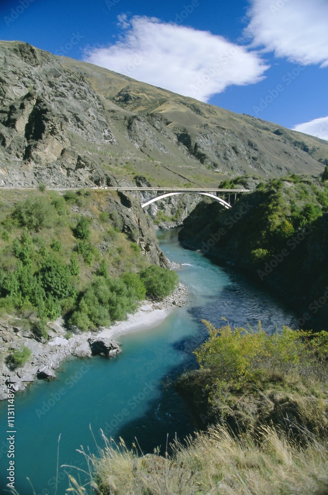The Kawarau River, a popular site for jet-boating and rafting, near Queenstown, western Otago, South Island, New Zealand The Kawarau River, a popular site for jet-boating and rafting, near Queenstown, western Otago, South Island, New Zealand
