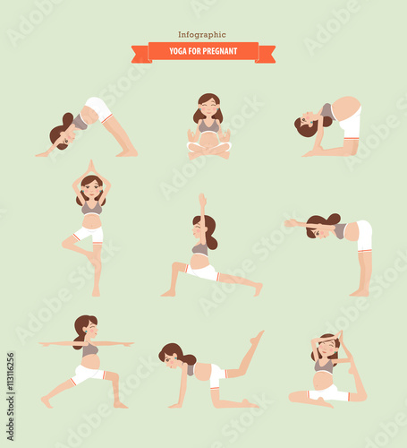 Yoga for pregnant. Vector infographic. 