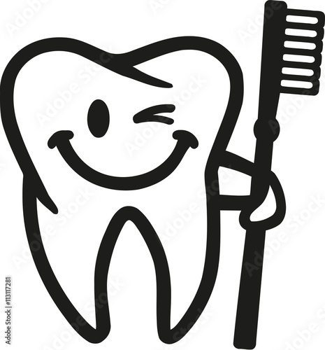 Smiling blinking tooth with toothbrush