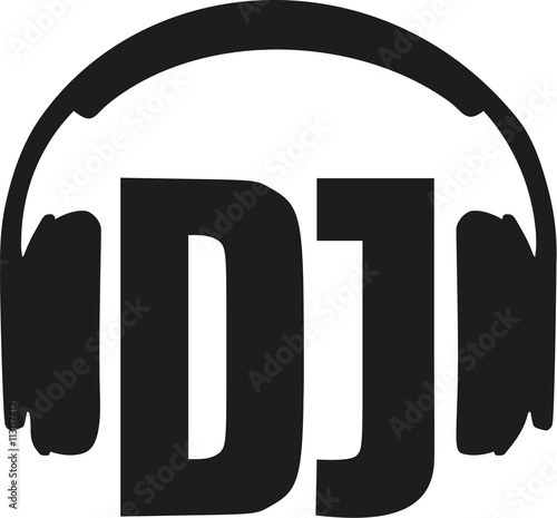 DJ word with headphones photo