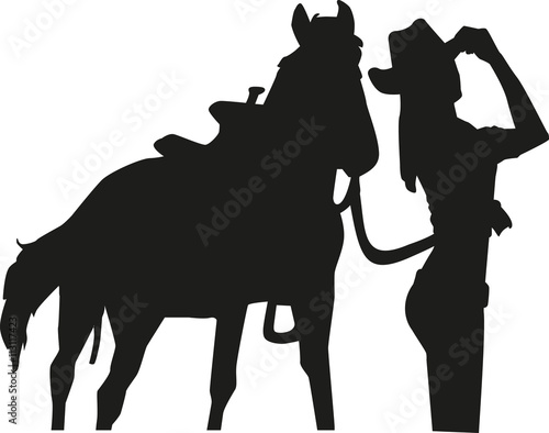 Cowgirl with horse silhouette
