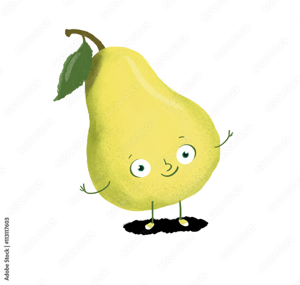 Dibujo de un pera. Pera con ojos, brazos y piernas. Fruta fresca vitaminas  Stock Illustration | Adobe Stock
