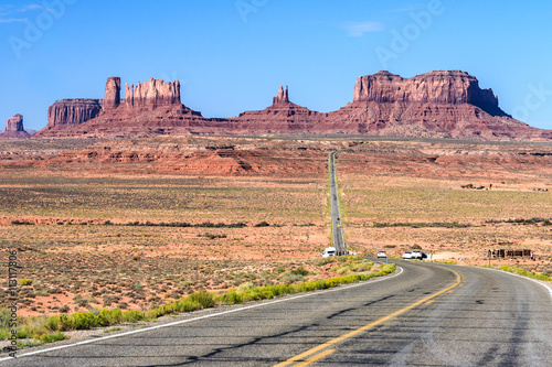 View of Monument Valley in Navajo Nation Reservation between Utah and  Arizona photo