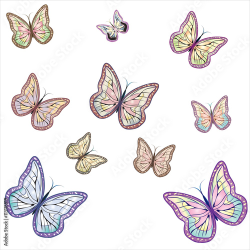 Ten pastel butterflies