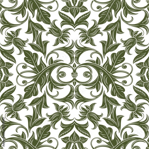 Green Floral Ornaments Seamless Pattern