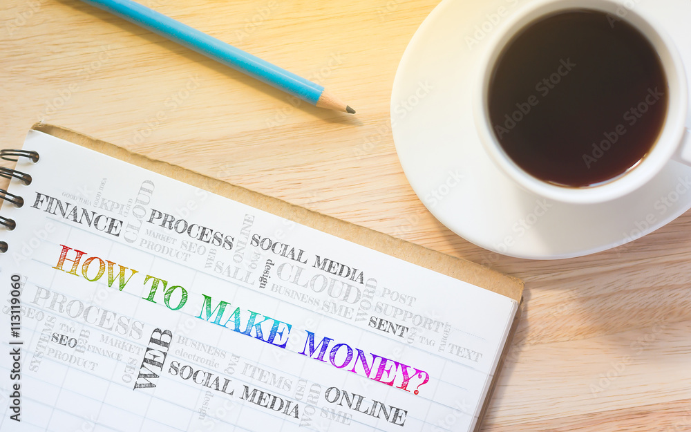 Concept HOW TO MAKE MONEY message on book. A pencil and a glass coffee table.Vintage tone. Concept HOW TO MAKE MONEY message on book. A pencil and a glass coffee table.Vintage tone.