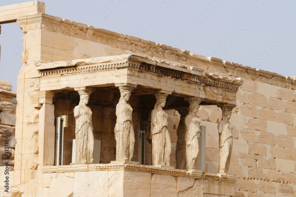 Caryatides of  Erechtheion at Acropolis in Athens, Greece.