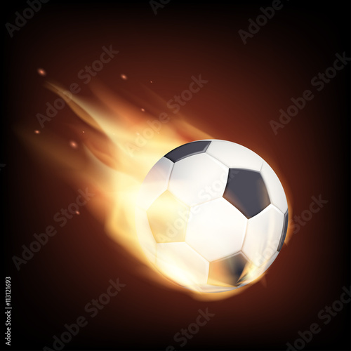 Soccer ball on fire. Isolated on a black background. Stock vecto