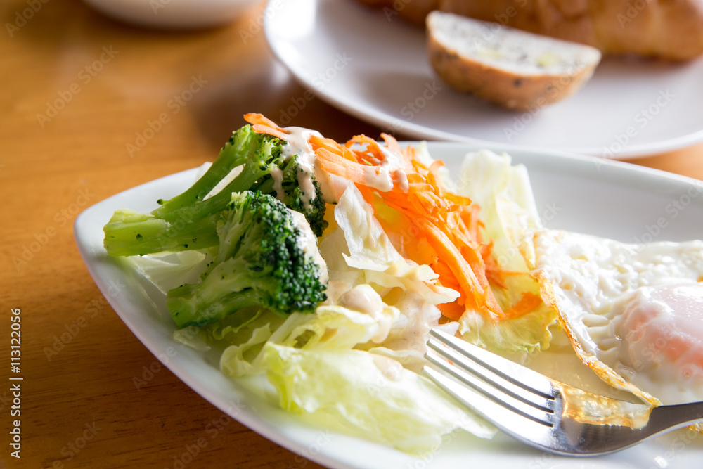 Croissant and yoghurt and egg & salad