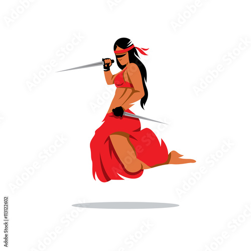 Vector Woman Warrior Cartoon Illustration. 