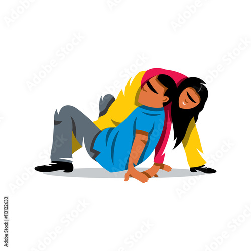 Two people play a game on the floor. Vector Cartoon Illustration. 