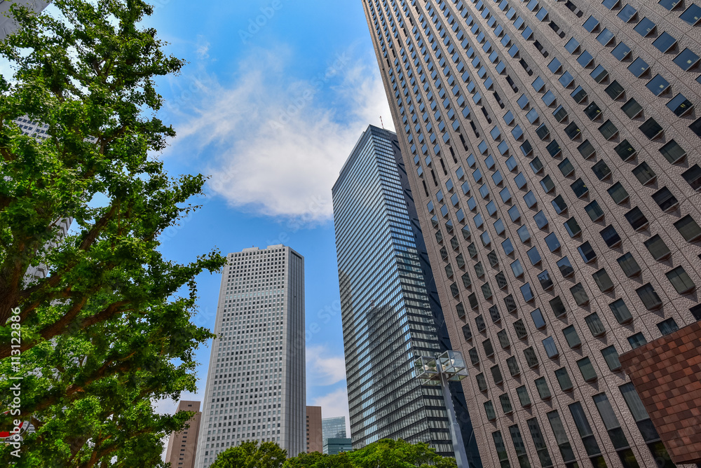 東京・新宿のオフィス街　快晴