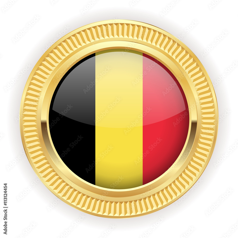 Fototapeta premium Runder Button mit belgischer Flagge und silber Rand