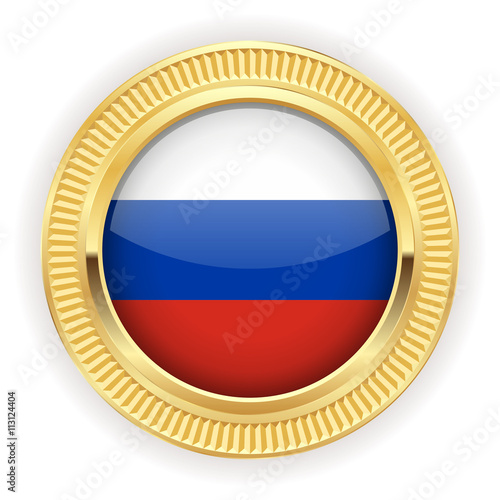 Runder Button mit rusischer Flagge und silber Rand 