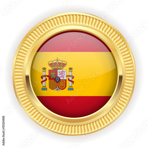 Runder Button mit spanischer Flagge und silber Rand 