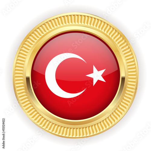Runder Button mit türkischer Flagge und silber Rand 
