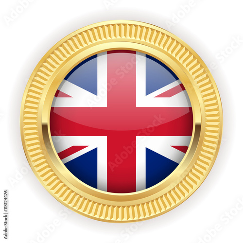 Runder Button mit UK Flagge und silber Rand 