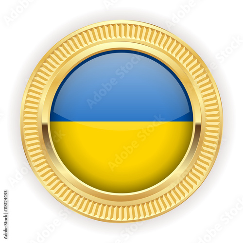 Runder Button mit ukrainischer Flagge und silber Rand 