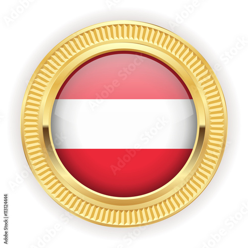 Runder Button mit österreicher Flagge und silber Rand 