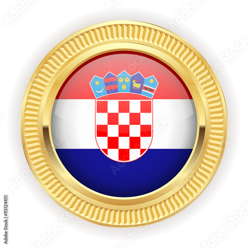 Runder Button mit kroatischer Flagge und silber Rand 