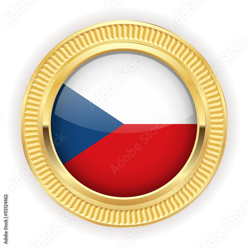 Runder Button mit tchechischer Flagge und silber Rand 